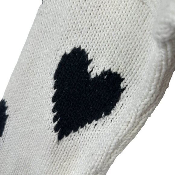 WILDFOX Heart Sweater Sz Small White Black V Neck Oversized Fringe Raw Hem Knit - Picture 6 of 13